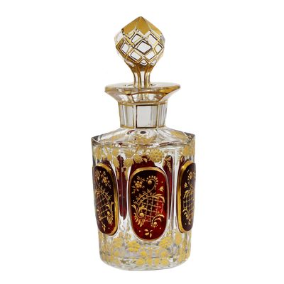 Bottle with high-cut oval fields and deep-cut flowers, Josephinenhütte around 1900