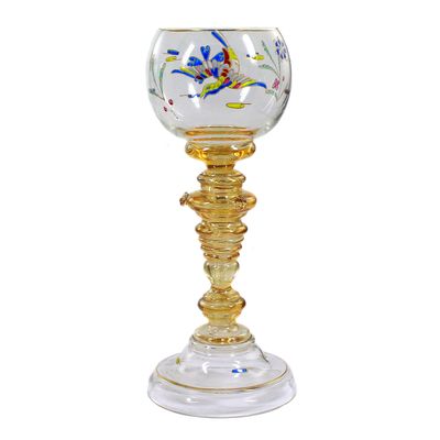 Pair of Romans with bird of paradise in opaque enamel painting, Josephinenhütte, around 1987