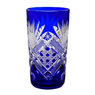 Champagne goblet with cobalt blue overlay and palmette decoration, Josephinenhütte, S. Haertel