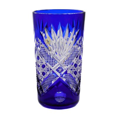 Champagne goblet with cobalt blue overlay and palmette decoration, Josephinenhütte, S. Haertel