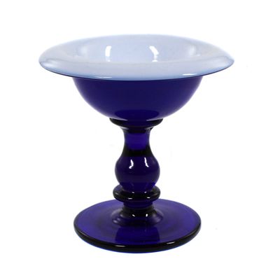Footed bowl made of cobalt blue glass with white overlay, Lauenstein or Schorborn