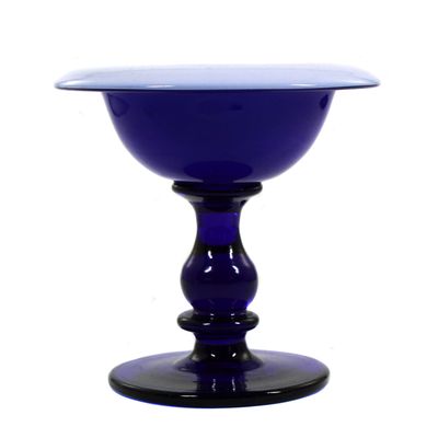 Footed bowl made of cobalt blue glass with white overlay, Lauenstein or Schorborn