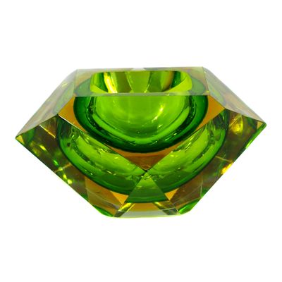 Multi-faceted Sommerso bowl with green inner rim, Murano around 1955