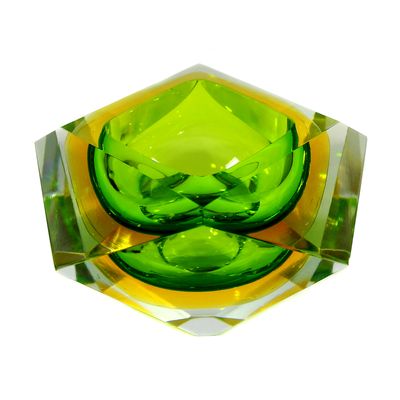 Multi-faceted Sommerso bowl with green inner rim, Murano around 1955