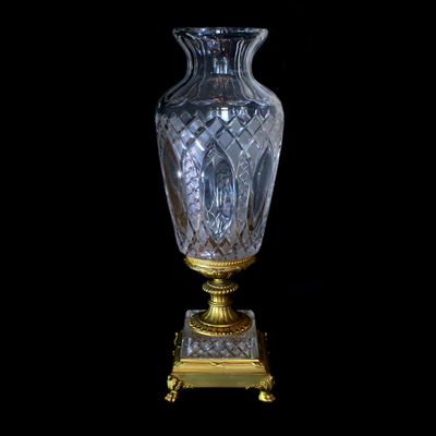 75cm high magnificent vase with gilded metal fittings and crystal glass, France