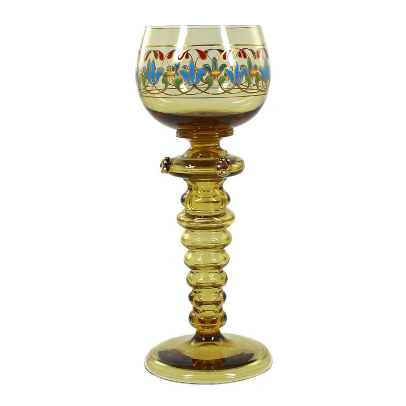 6 Roman vases with berry knobs and enamel painting, Fritz Heckert, decor designed by O. Thamm