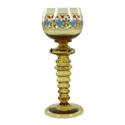 6 Roman vases with berry knobs and enamel painting, Fritz Heckert, decor designed by O. Thamm