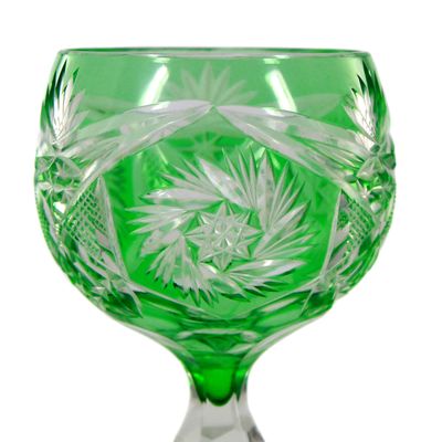 Stem glass with light green overlay &amp; decorative cut decoration, Josephinenhütte around 1920