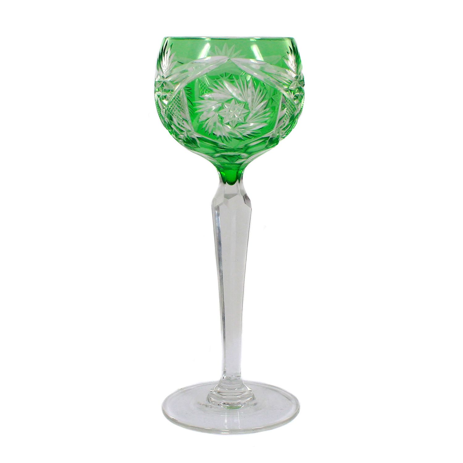 Stem glass with light green overlay &amp; decorative cut decoration, Josephinenhütte around 1920
