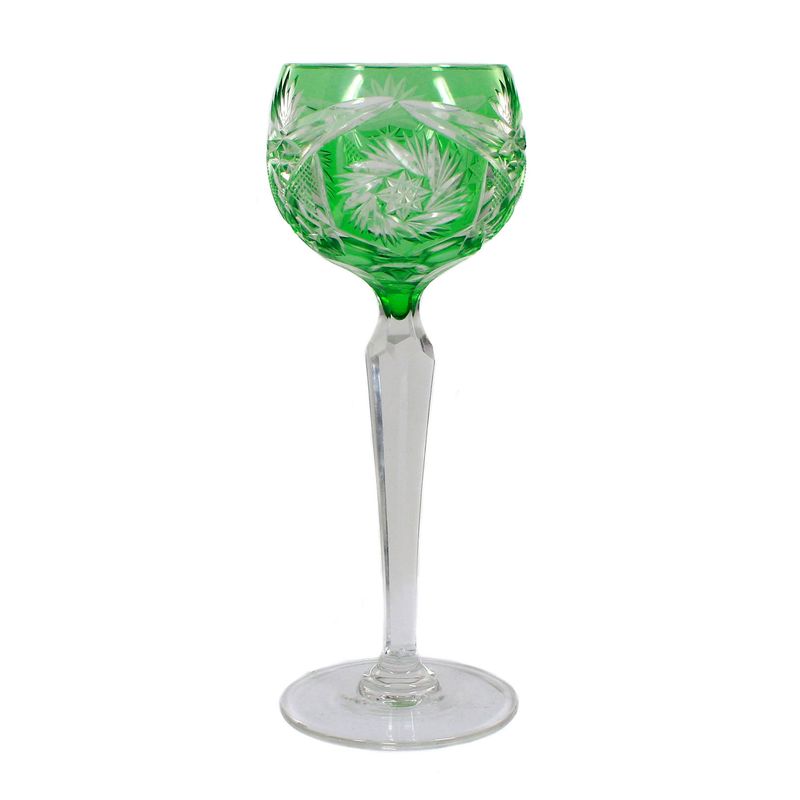 Stem glass with light green overlay &amp; decorative cut decoration, Josephinenhütte around 1920