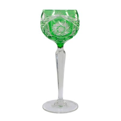 Stem glass with light green overlay &amp; decorative cut decoration, Josephinenhütte around 1920