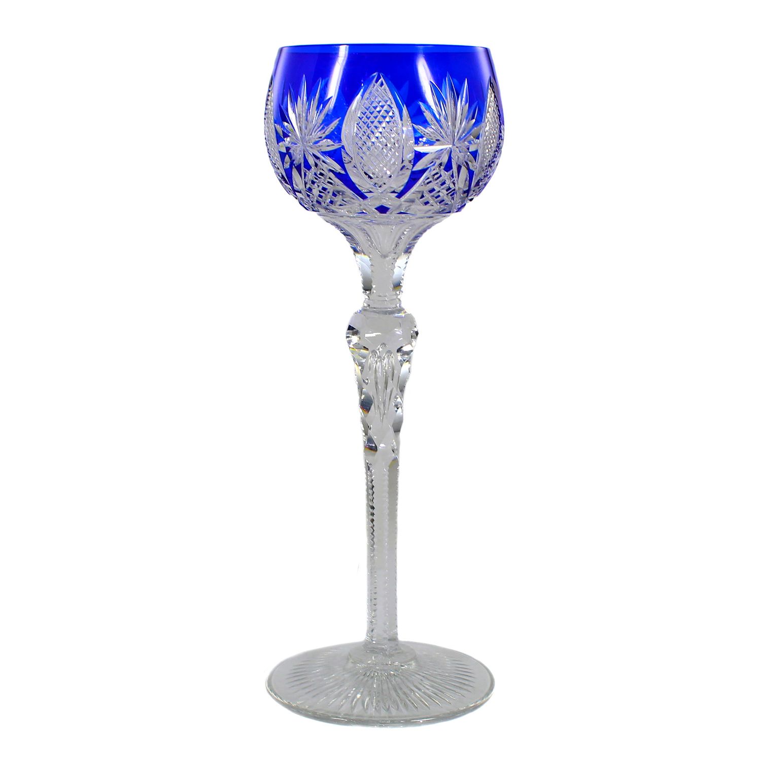 Magnificent stem glass with cobalt blue overlay, Saint Louis around 1905-08