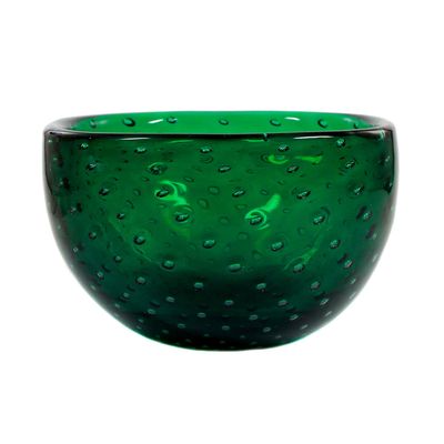 Grenn bowl with symmetrically engraved air bubbles, Venini Murano 1947-66