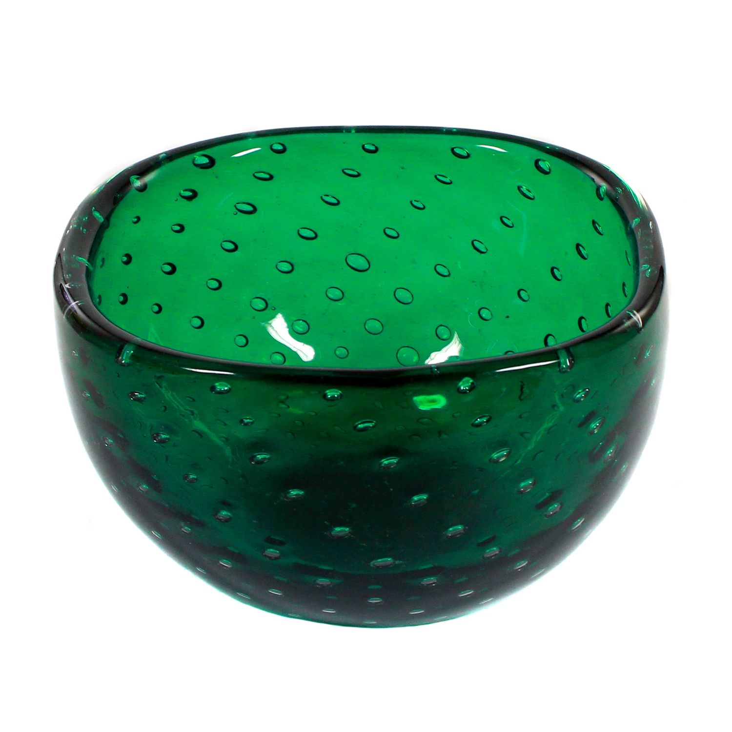 Grenn bowl with symmetrically engraved air bubbles, Venini Murano 1947-66