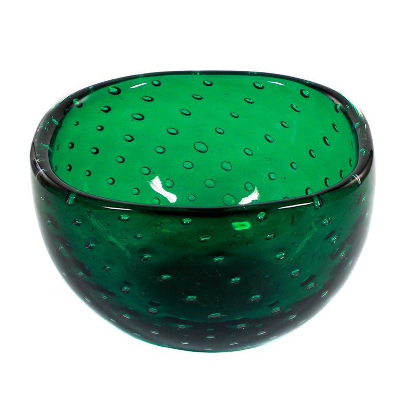 Grenn bowl with symmetrically engraved air bubbles, Venini Murano 1947-66