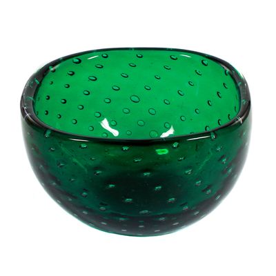 Grenn bowl with symmetrically engraved air bubbles, Venini Murano 1947-66