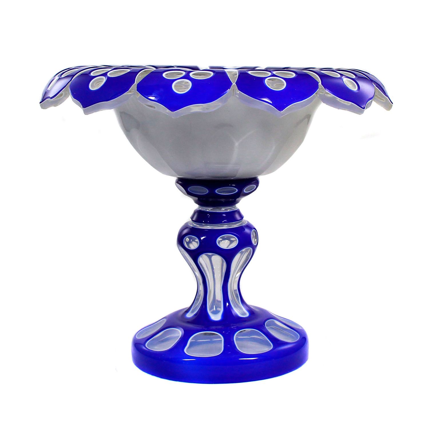 Footed bowl with cobalt blue overlay and tin enamel, Bohemia or Russia circa 1840-50