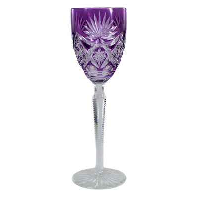 Stängelglas mit lila Überfang &amp; Zierschliffdekor, Josephinenhütte, 1920-25