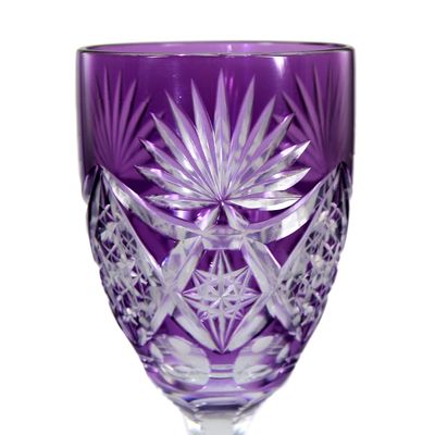 Stängelglas mit lila Überfang &amp; Zierschliffdekor, Josephinenhütte, 1920-25