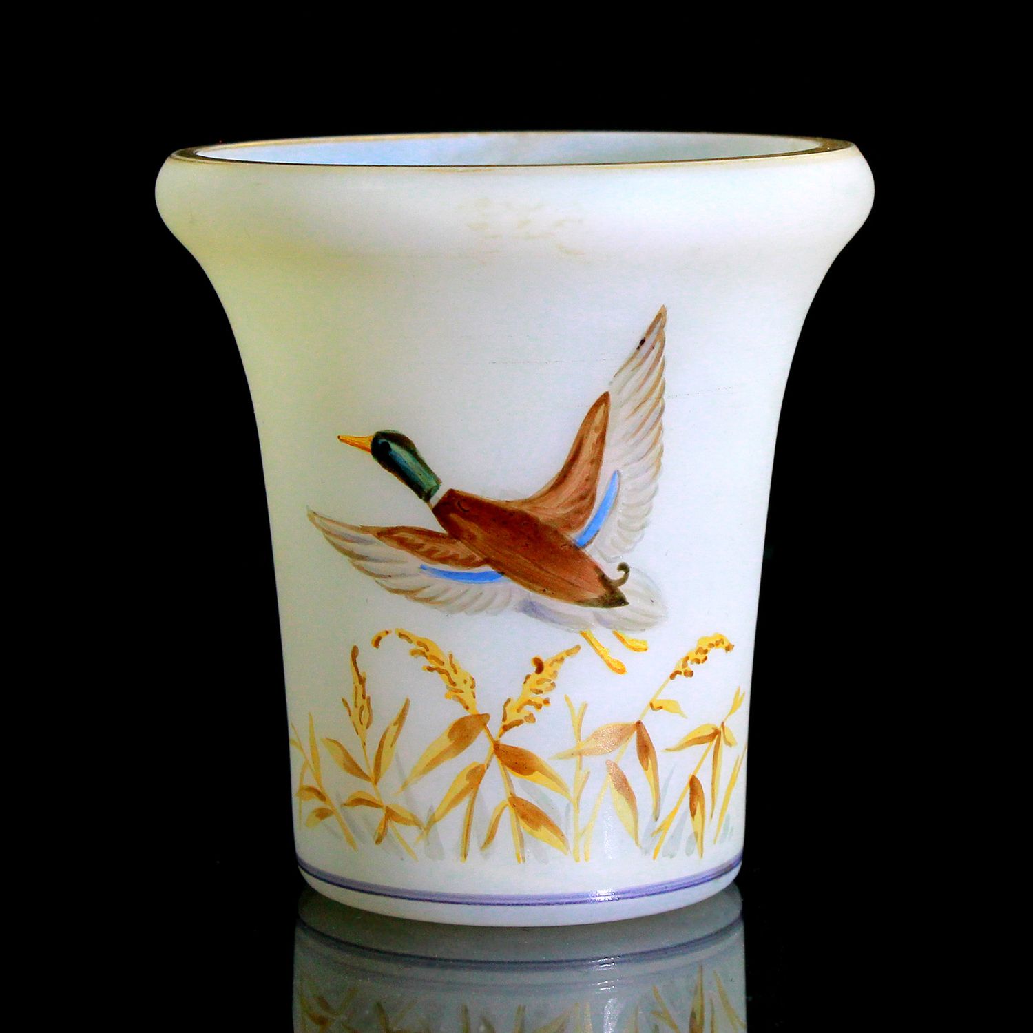 Cup made of opaque white glass with enamel painting, Bohemia or France.