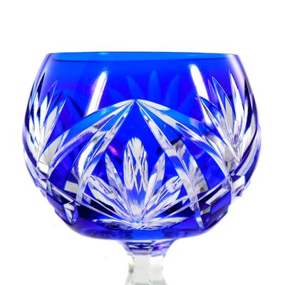 Stängelglas mit kobaltblauem Überfang &amp; Zierschliffdekor, Josephinenhütte um 1920