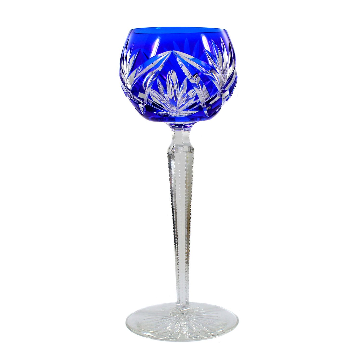 Stem glass with cobalt blue overlay &amp; decorative cut decoration, Josephinenhütte around 1920