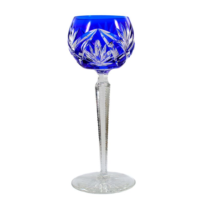Stem glass with cobalt blue overlay &amp; decorative cut decoration, Josephinenhütte around 1920