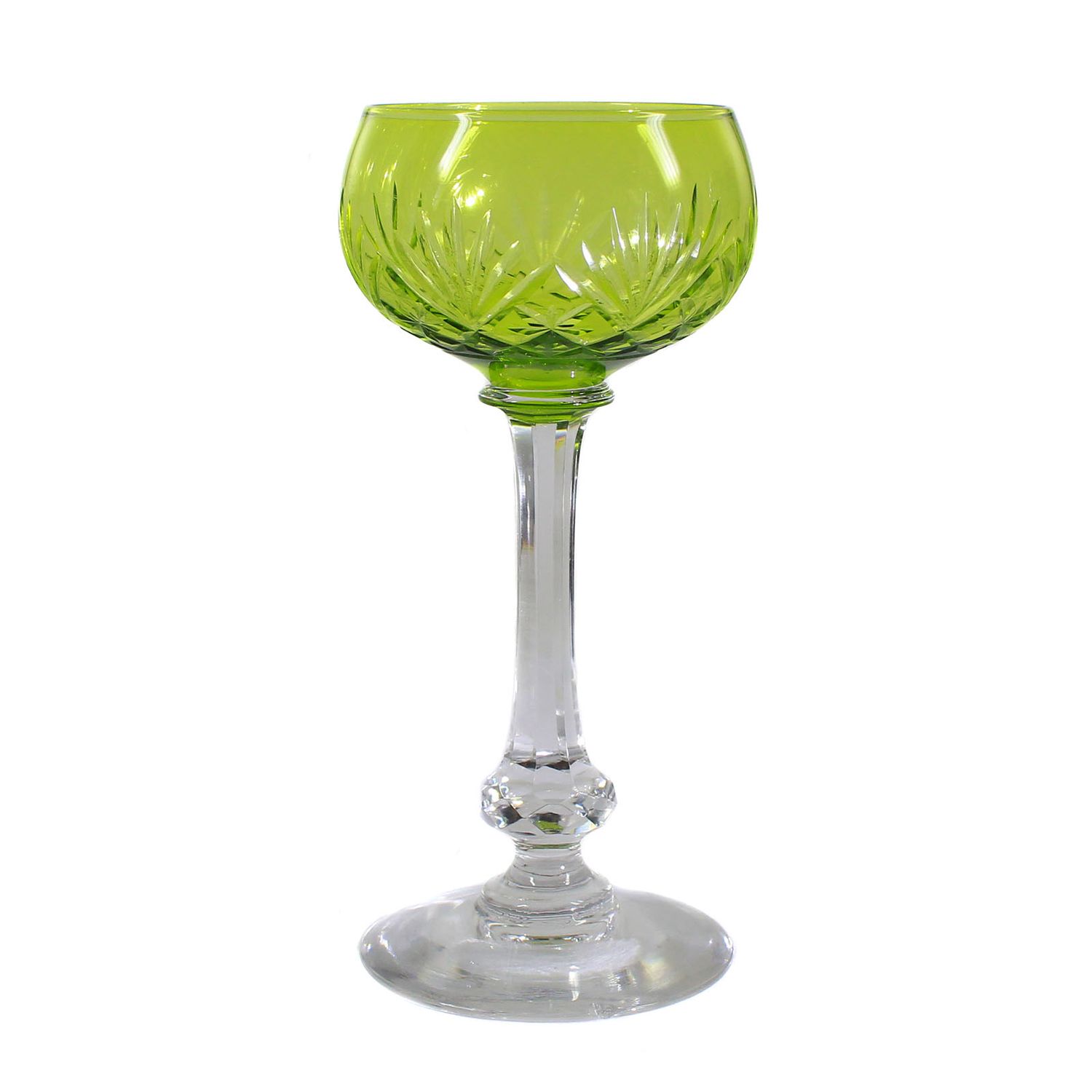 Wine glass with green and yellow overlay and decorative cut, Saint Louis, Massenet series