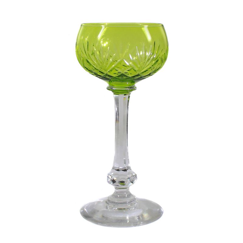 Wine glass with green and yellow overlay and decorative cut, Saint Louis, Massenet series
