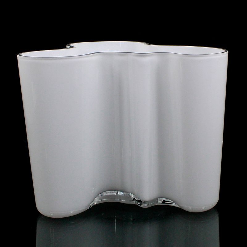 Iittala Savoy vase in colorless glass with opaque white interior overlay, designed by Alvar Aalto
