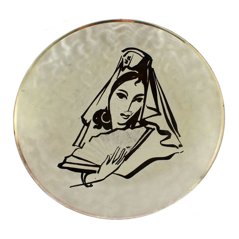 WMF Ikora metal bowl with a portrait of a woman, Tower mark.