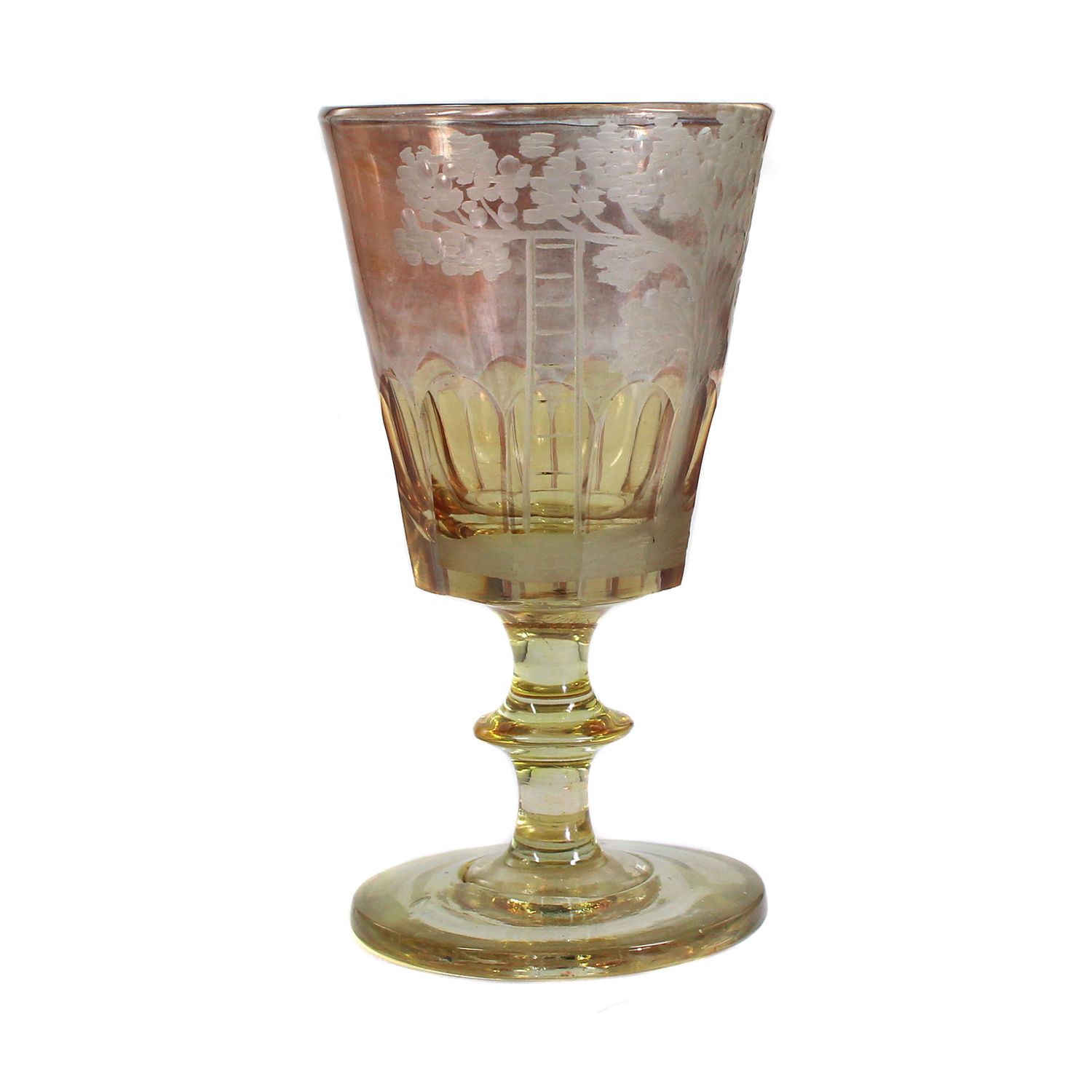 Glazed goblet glass with engraved Tree of Life and attached ladder, circa 1850-60