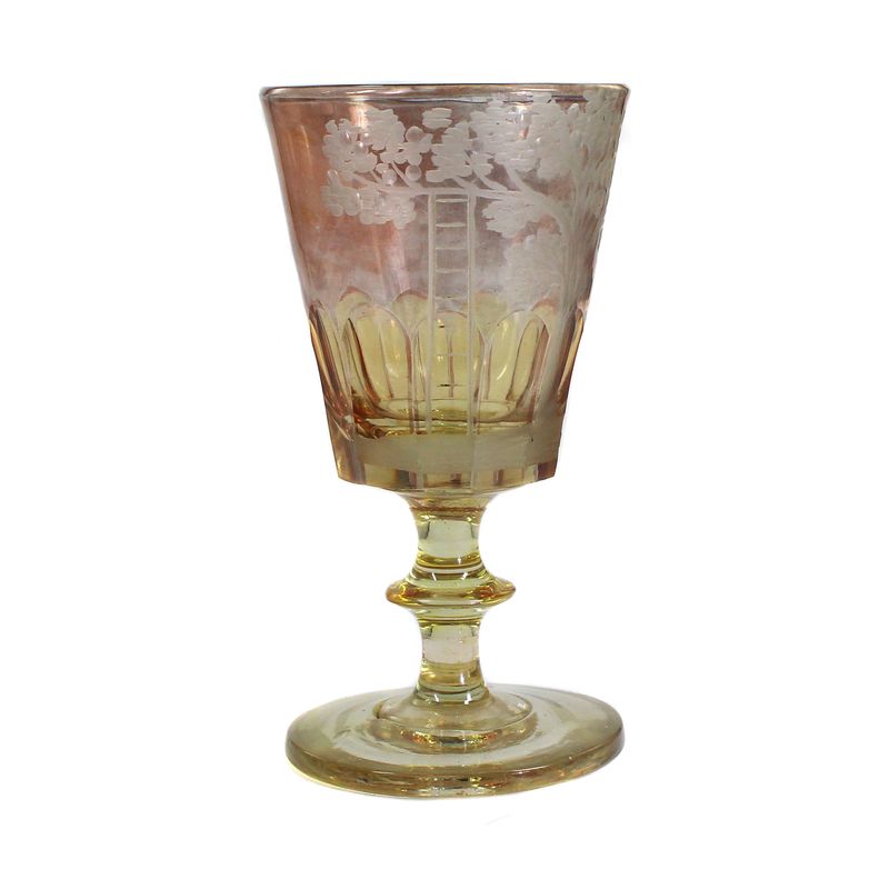 Glazed goblet glass with engraved Tree of Life and attached ladder, circa 1850-60