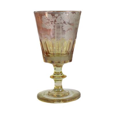 Glazed goblet glass with engraved Tree of Life and attached ladder, circa 1850-60