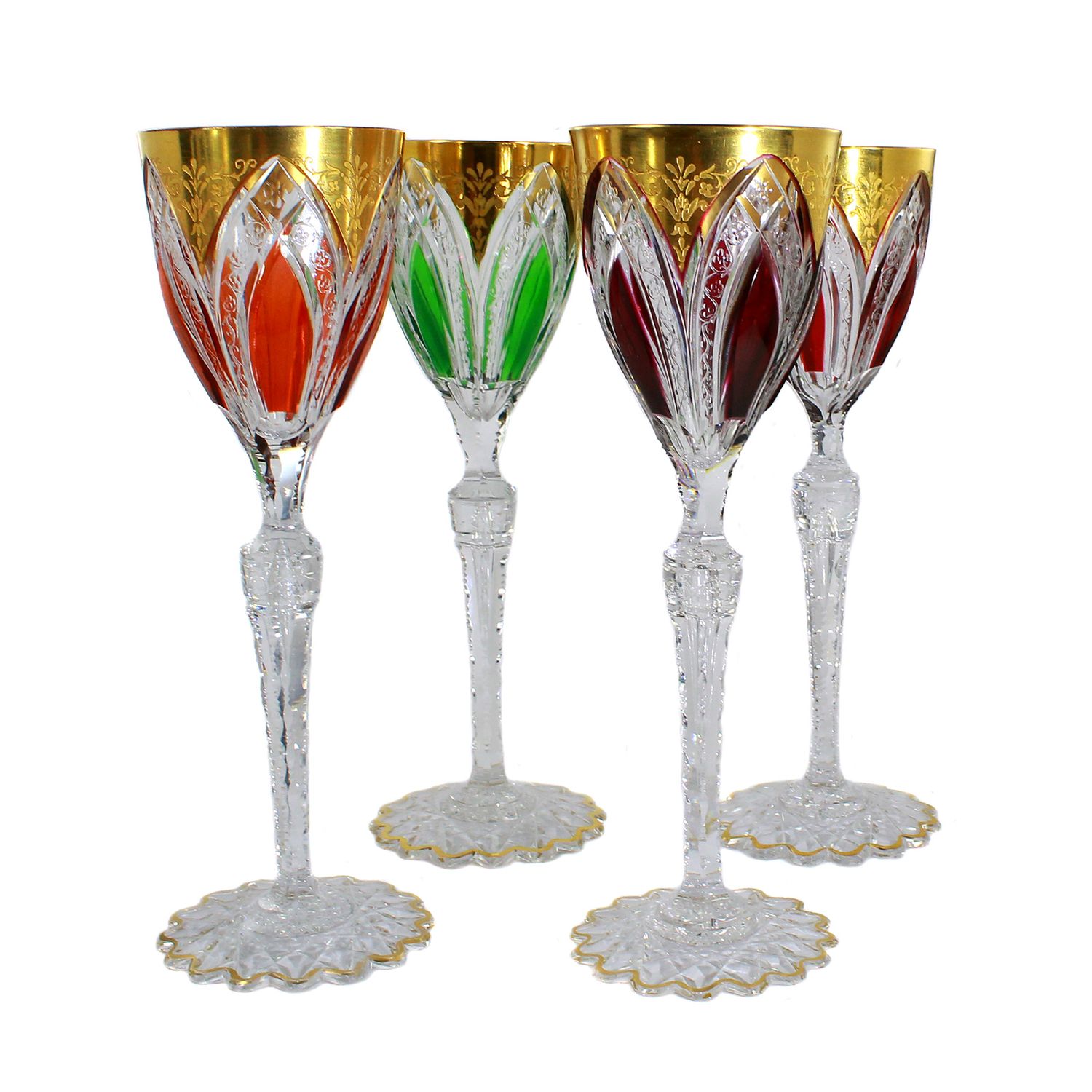 4 rare and high-quality stemmed glasses, Cristallerie Saint Louis, circa 1900