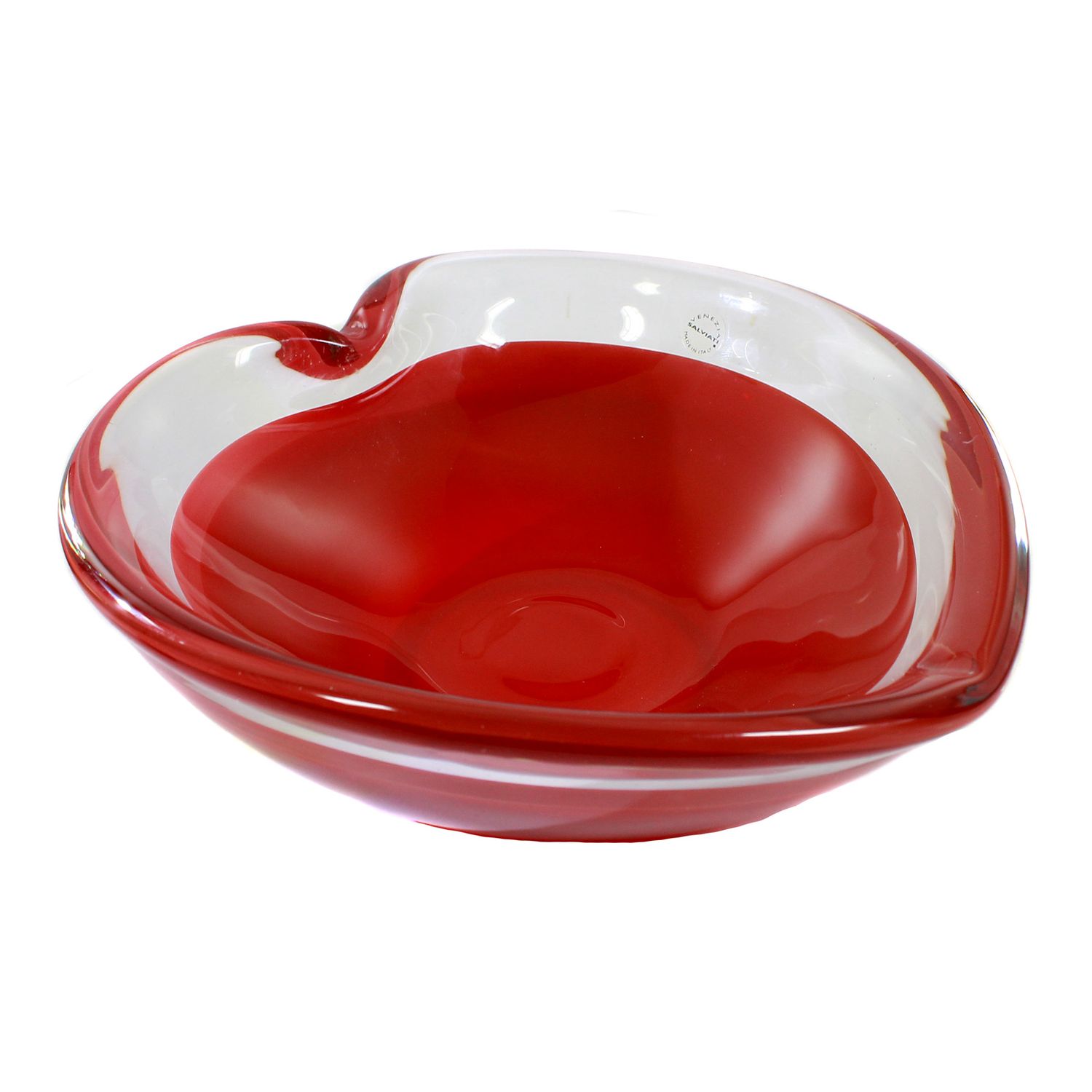 Heart-shaped bowl with opaque red inner liner, signed Salviati