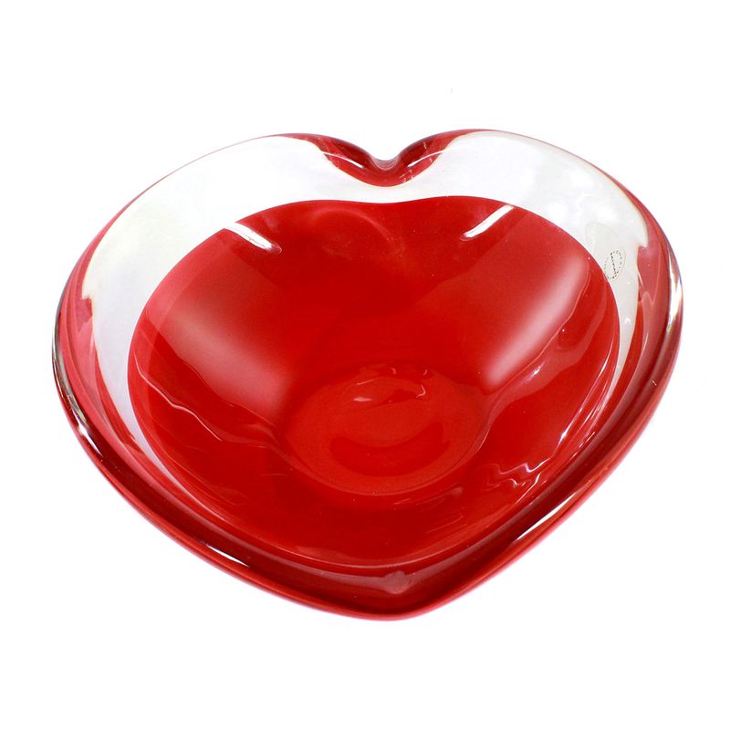 Heart-shaped bowl with opaque red inner liner, signed Salviati