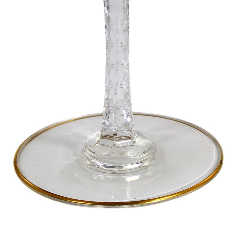 Rare and tall stemmed glass with jade-like cut decoration, Josephinenhütte, circa 1928-30