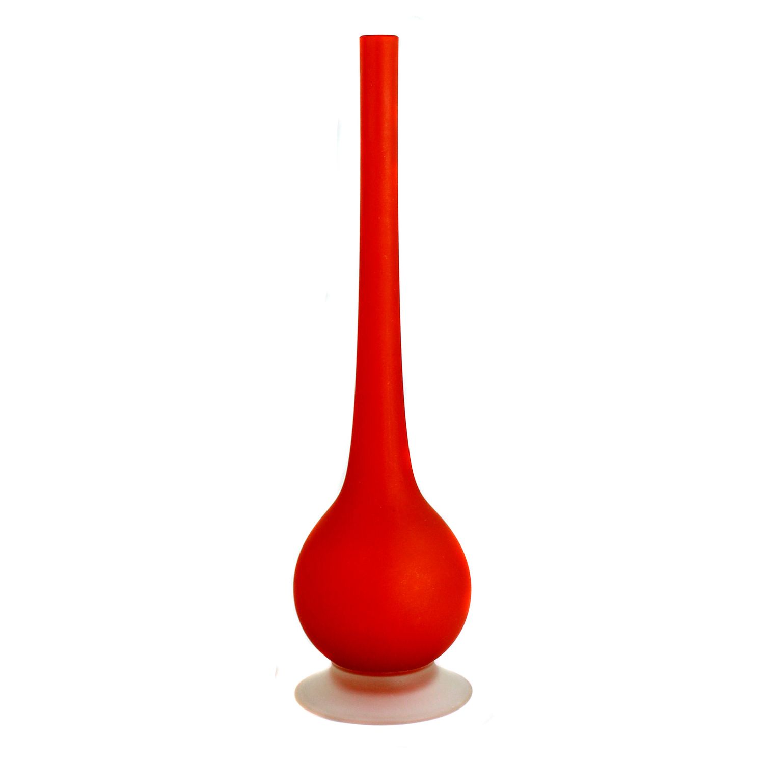Narrow-necked vase in orange glass with a frosted round base, Carlo Moretti