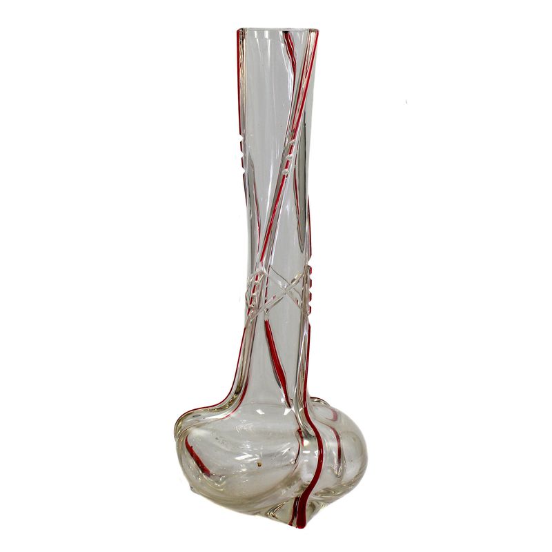 Pole vase with applied red glass threads, Schliersee or Regenhütte around 1900.