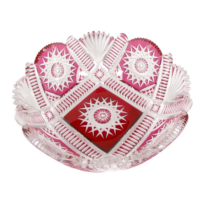 Crystal glass bowl with overlay and elaborate decorative cut decoration around 1900