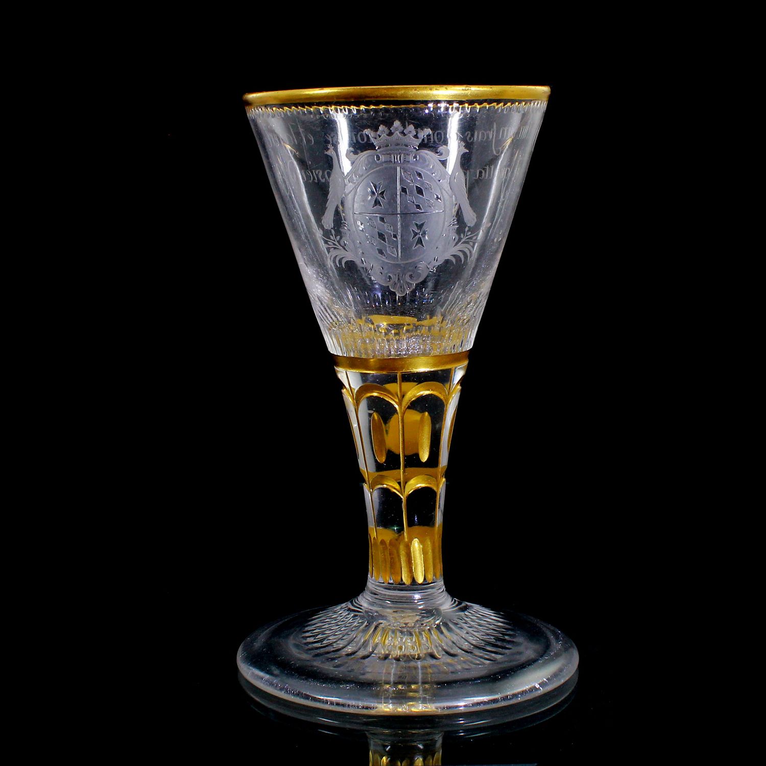 Pointed goblet made of colorless glass with engraved coat of arms, Potsdam/Zechlin around 1740-50 ​