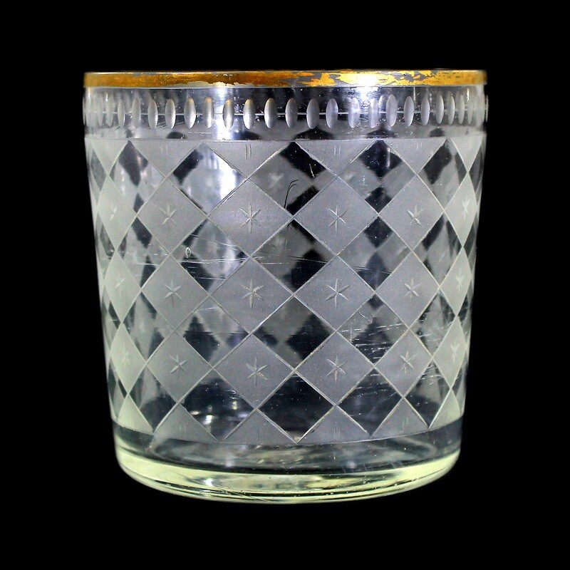 1st of 5. Rare large whiskey mug with diamond pattern and lancet cut around 1800