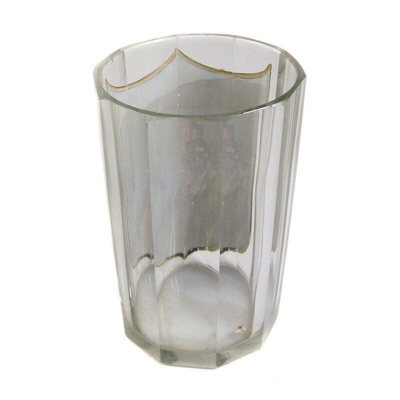 Faceted view glass with enameled coat of arms &amp; lithographed coastal view