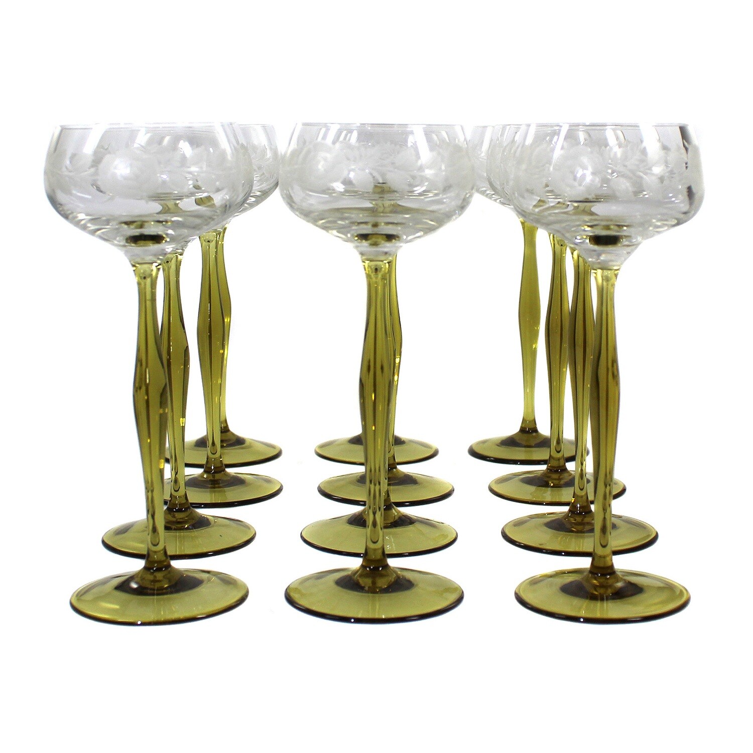 1st of 12. Stem glass with surrounding rose decoration and foliage, B. by Poschinger