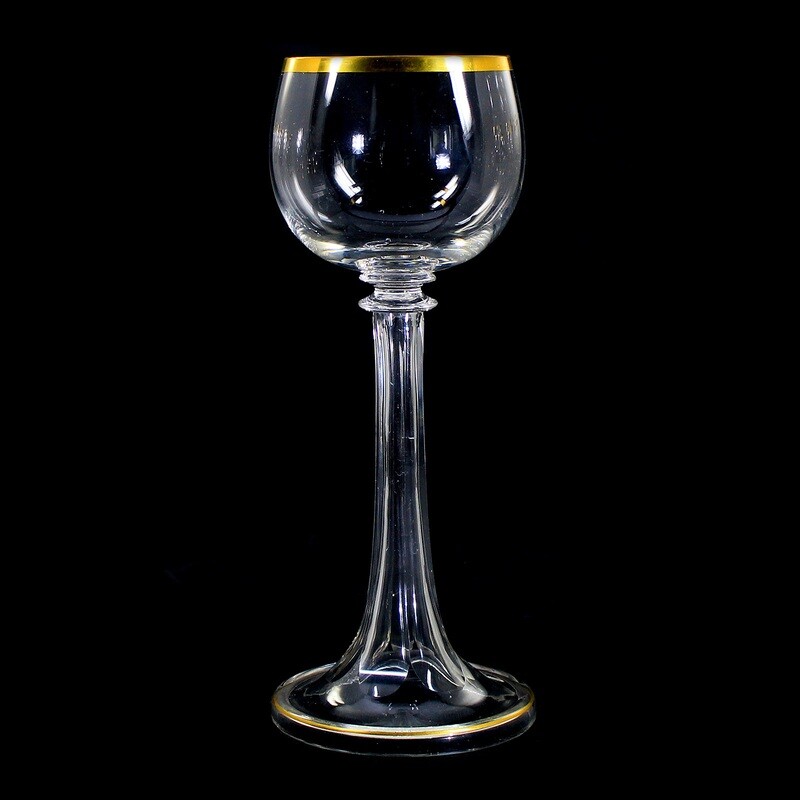 1st of 12. Art Nouveau Romans made of colorless glass with gold rim, Theresienthal