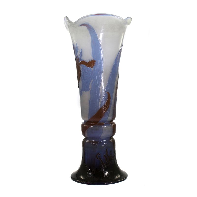 Tall vase decorated with an iris, Emile Galle, Nancy around 1900
