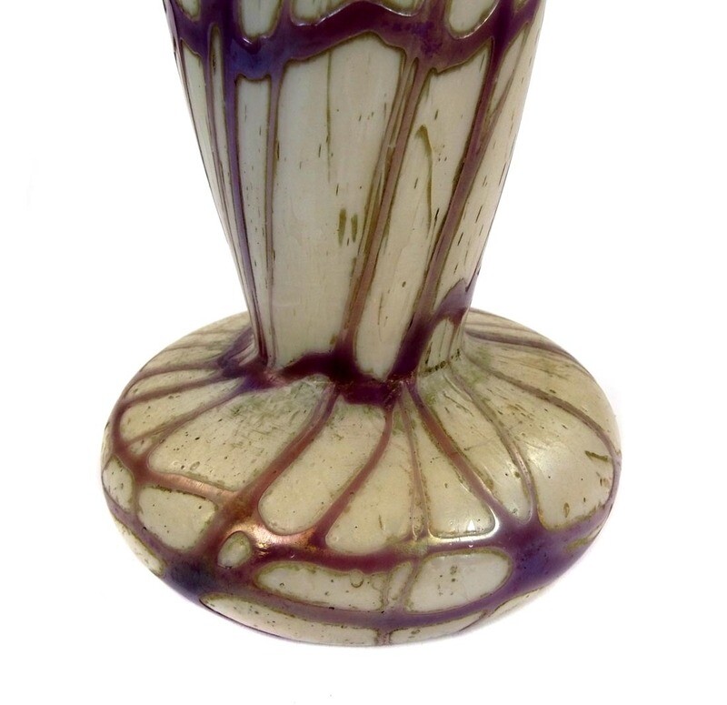 Large vase, whitish opal glass with braided threads, Glasfabrik Elisabeth around 1900
