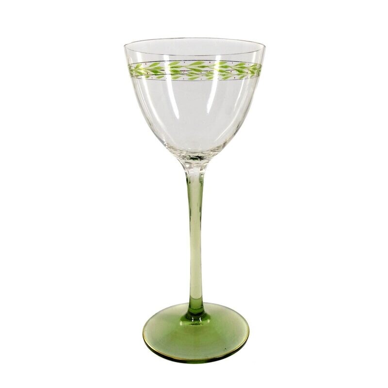 1st of 8. Stem glass with transparent painting, Regenhütte around 1910