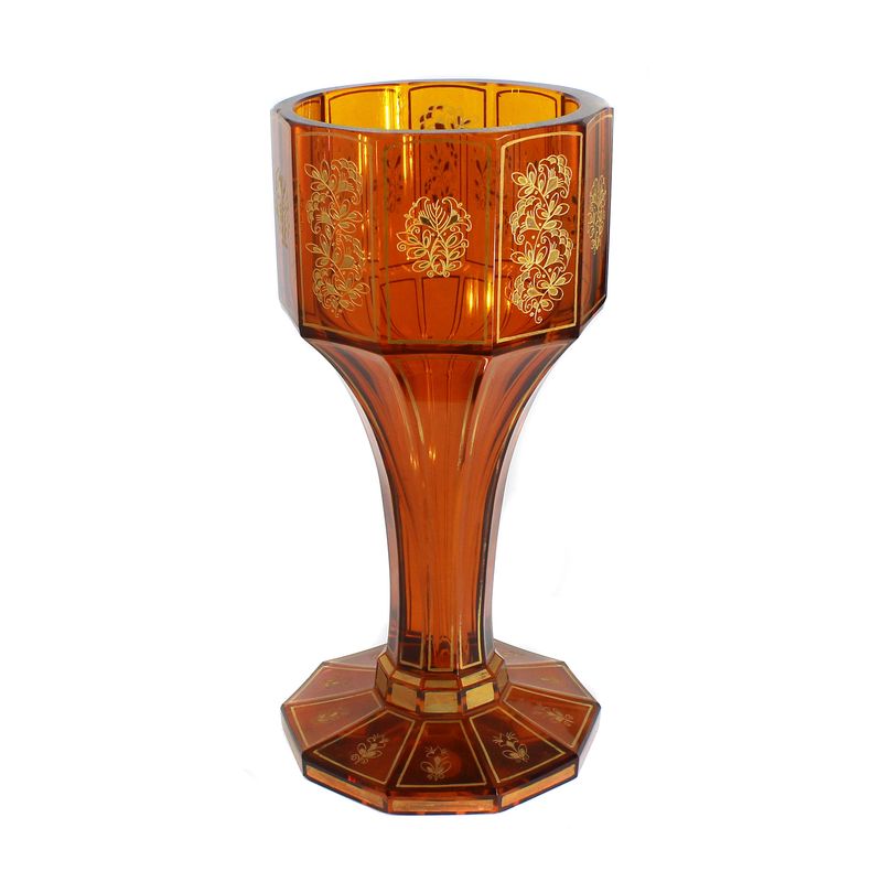 Large cup made of amber-colored glass, designed by H. Eiselt, Steinschönau around 1925